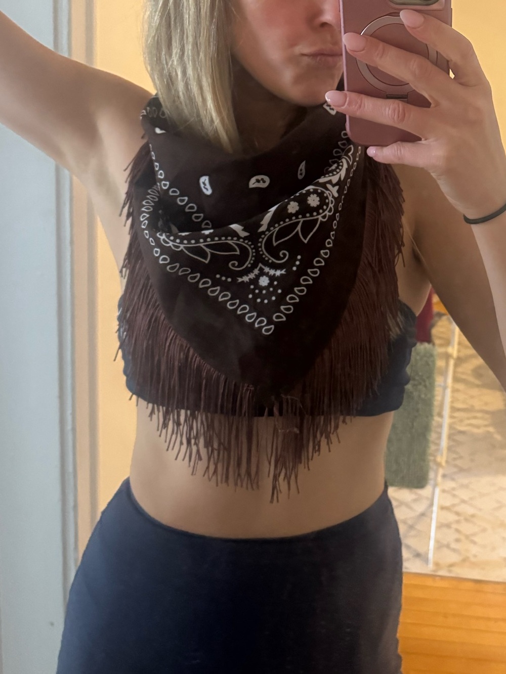 Fringed Brown bandana Scarf with White Paisley Print